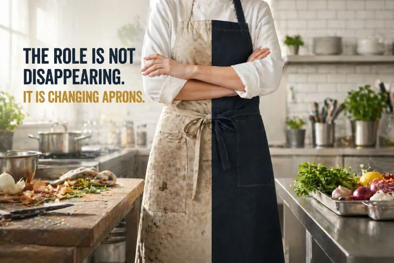 The role is not disappearing. It is changing aprons.